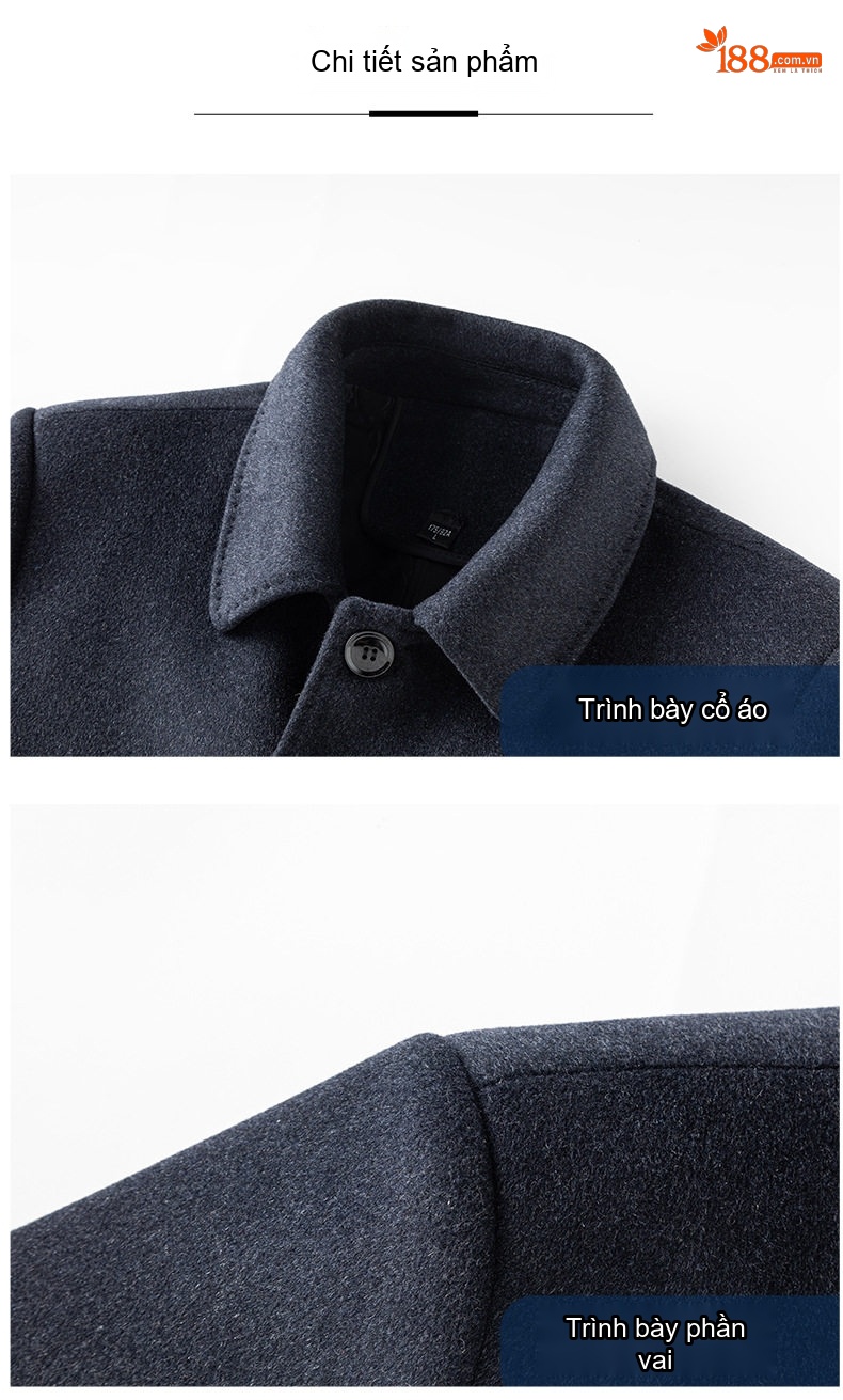 Áo Khoác Dạ Nam Dáng Dài Cổ Bẻ Thanh Lịch Màu Xanh Than chi tiết 15