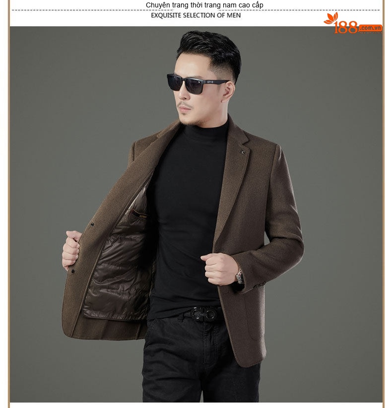 Áo Khoác Blazer Nam Hai Mặt Lông Cừu Áo Phao Lót Lông Vũ Có Thể Tháo Rời Màu Đen, Nâu, Xám chi tiết 17