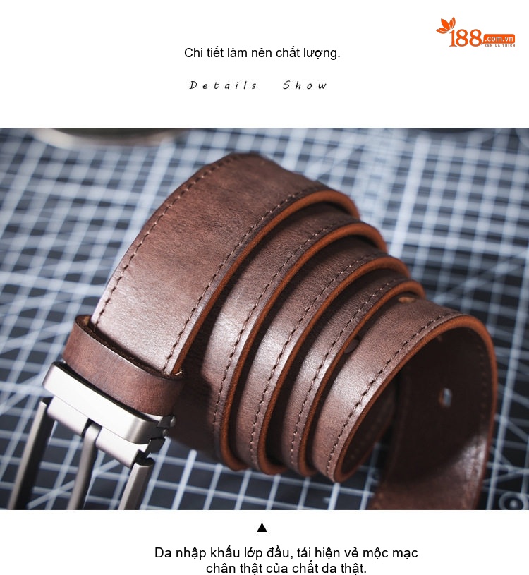 Thắt Lưng Nam Da Bò Khóa Hợp Kim Phong Cách Retro Màu Nâu, Đen, Vàng... chi tiết 17
