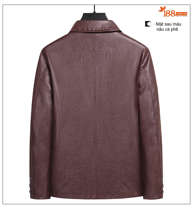 Áo Khoác Da PU Nam Cổ Bẻ Kiểu Dáng Casual Màu Đen, Nâu chi tiết 7