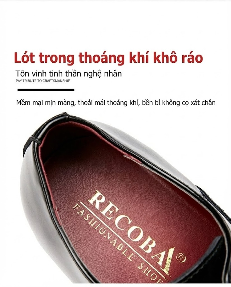 Giày Tây Buộc Dây Nam Da Thật Chiều Cao Đế Khoảng 3cm Màu Đen, Nâu chi tiết 6