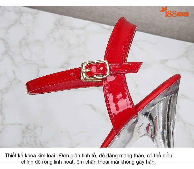 Giày Sandal Cao Gót Nữ Quai Ngang Đính Đá Gót Cao 11cm Da Bóng Màu Đen, Trắng, Vàng, Đỏ... chi tiết 7