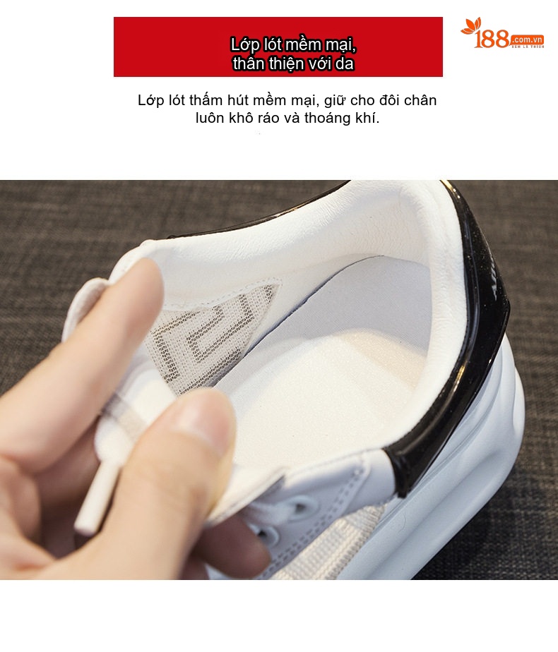 Giày Thể Thao Nữ Đế Cao Khoảng 5cm Kiểu Dáng Sneaker Màu Trắng, Đen, Vàng chi tiết 12