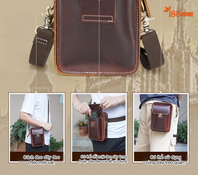 Túi Đeo Chéo Mini Nam Nữ Da Bò Retro Đa Năng chi tiết 8