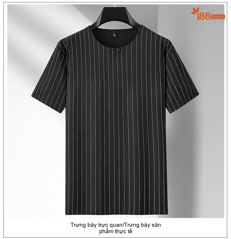 Áo Polo Nam Tay Ngắn Cổ Tròn Họa Tiết Kẻ Sọc Phong Cách Trung Quốc Màu Đen, Trắng, Be chi tiết 32