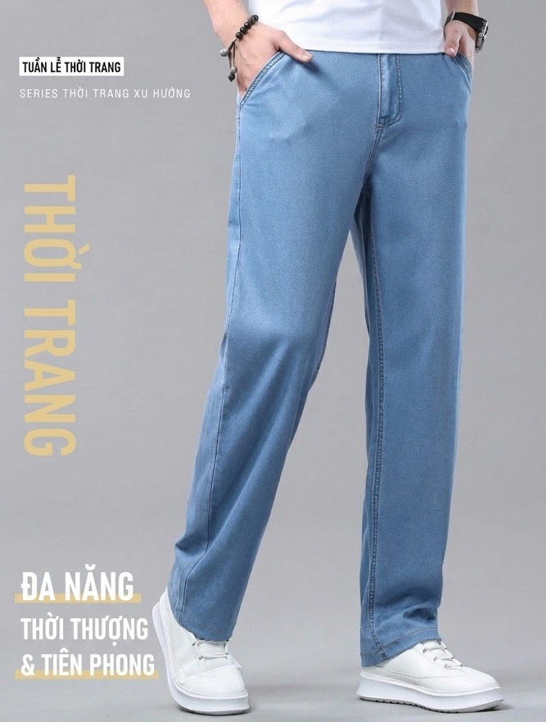 Quần Jean Nam Ống Đứng Co Giãn Nhẹ Thoáng Khí Màu Xám, Xanh chi tiết 1