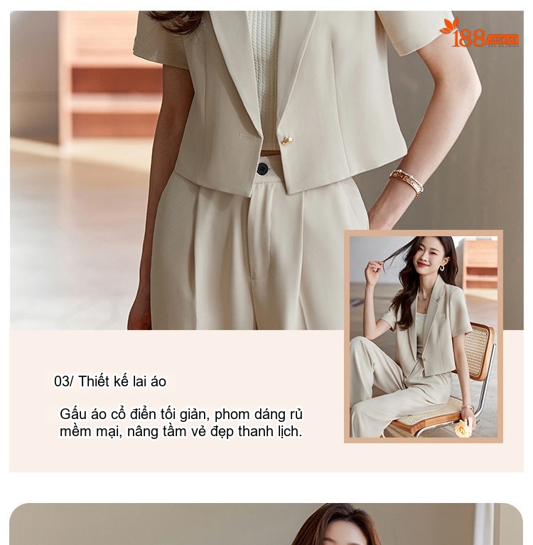 Áo Blazer Nữ Tay Ngắn Dáng Croptop Phong Cách Công Sở Màu Be, Đen, Trắng chi tiết 7
