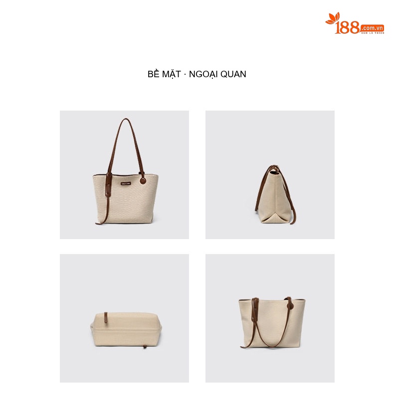 Túi Tote Nữ Vải Canvas Lớn Đeo Vai Đi Làm Hàng Mới 2025 Màu Be, Nâu, Đen chi tiết 5