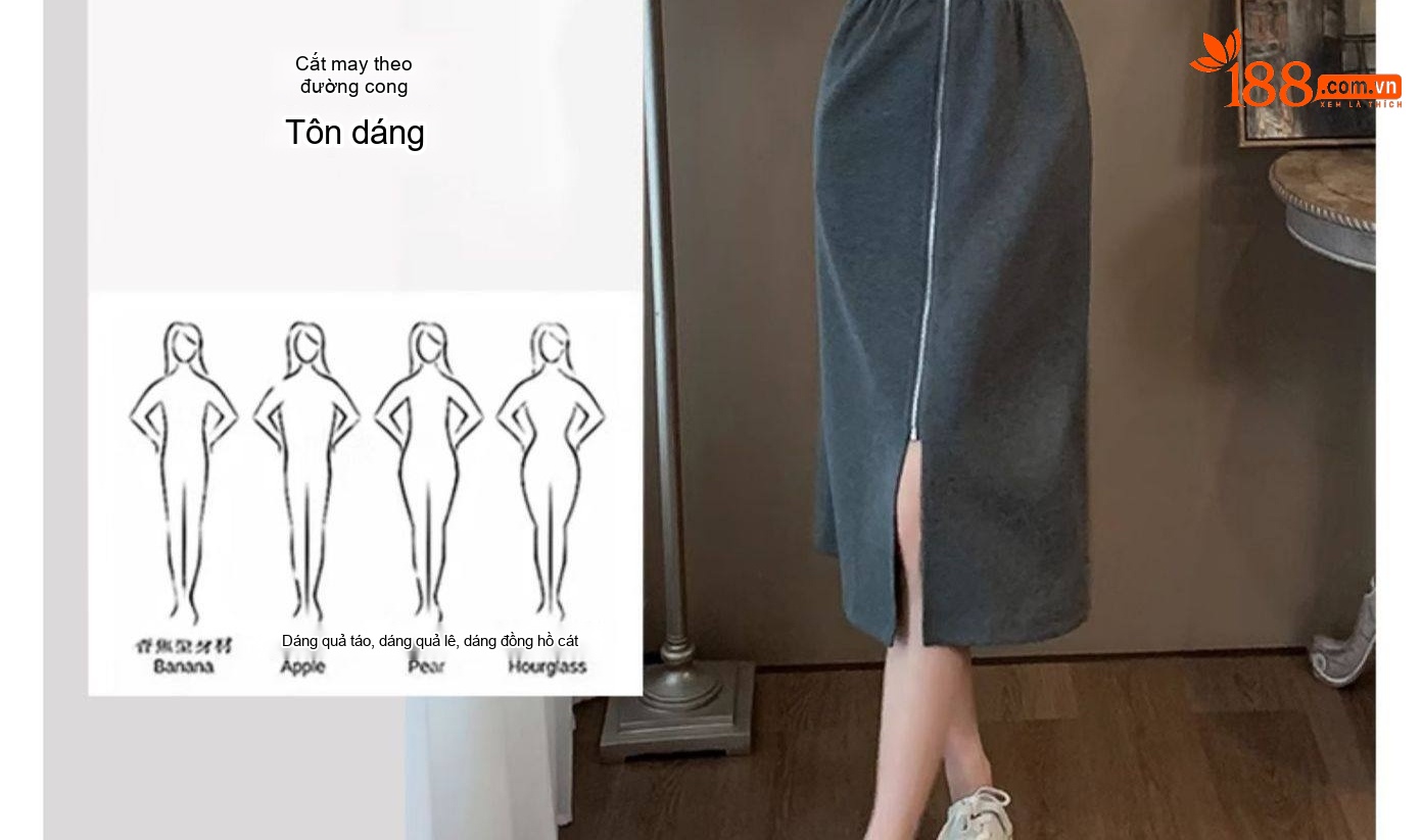 Váy Thun Nữ Dáng Dài Tay Dài Cổ Bẻ Khóa Kéo Eo Thun Màu Xám chi tiết 20