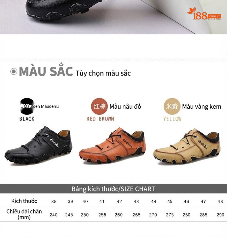 Giày Da Nam Da Thật Mềm Mại Thoải Mái Chiều Cao Đế Khoảng 3cm Màu Nâu, Vàng be, Đen chi tiết 5
