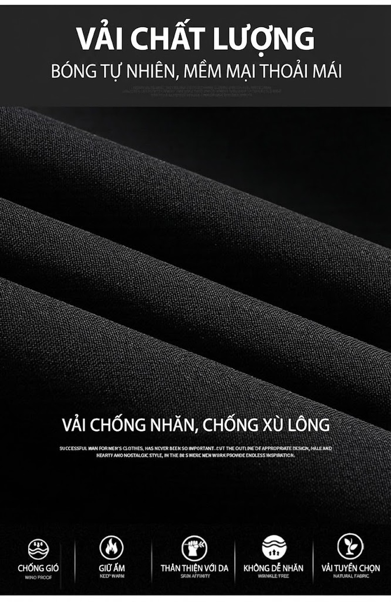 Áo Khoác Nam Cổ Trụ Dáng Suông Màu Đen, Nâu, Xanh Navy chi tiết 24
