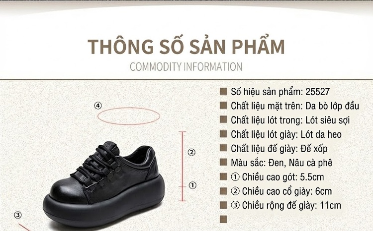 Giày Thể Thao Nữ Da Bóng Đế Bằng Chiều Cao Đế Khoảng 5cm Màu Đen, Nâu chi tiết 2