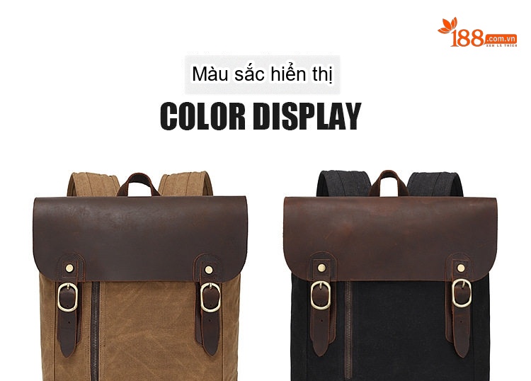 Balo Du Lịch Laptop Vải Canvas Dầu Sáp Chống Thấm Nước Cỡ Lớn Màu Nâu, Xám, Đen, Xanh... chi tiết 15