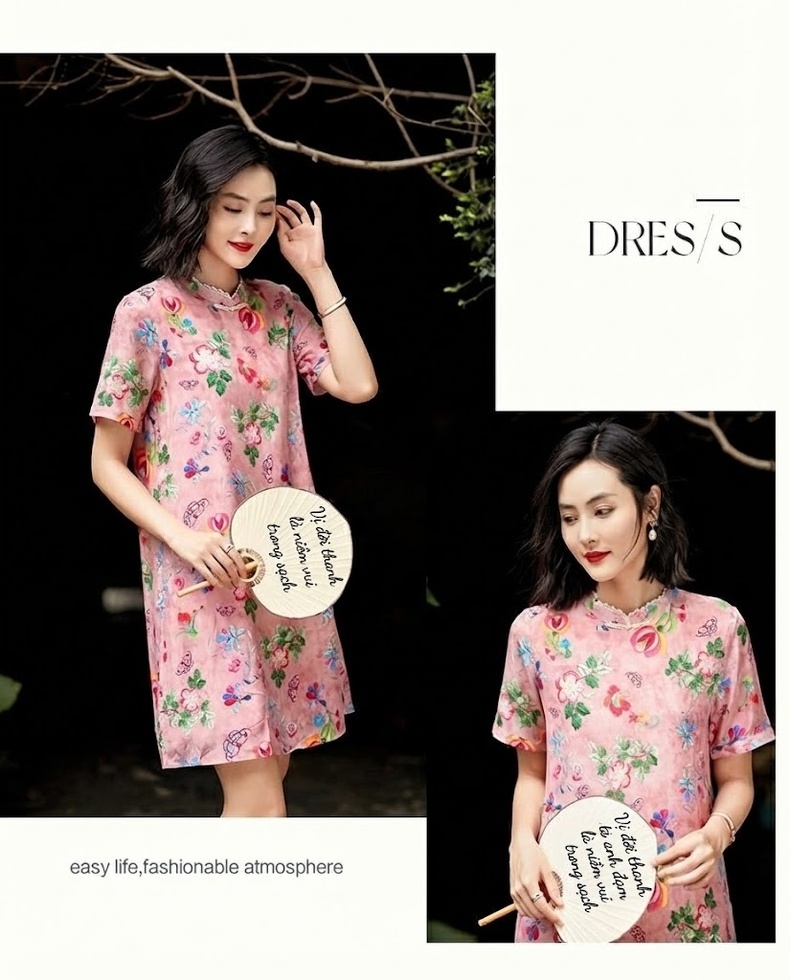 Váy liền thân Nữ dáng chữ A Cổ chữ V Thiết Kế Tôn Dáng Màu Xanh Lá, Đen chi tiết 17