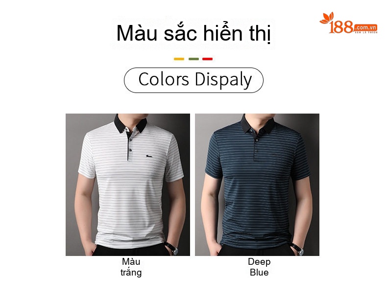 Áo Polo Nam Tay Ngắn Sọc Kẻ Thời Trang Trung Niên Phong Cách Thể Thao Màu Trắng, Xanh Đen chi tiết 2