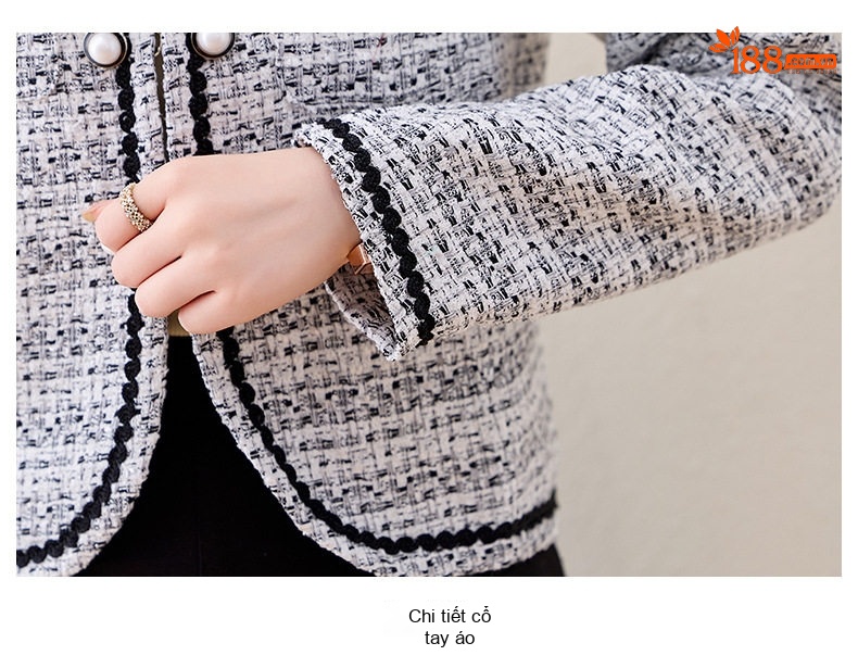 Áo Khoác Tiểu Thư Nữ Dáng Ngắn Rộng Tay Dài Phong Cách Thanh Lịch Màu Trắng Xám chi tiết 28