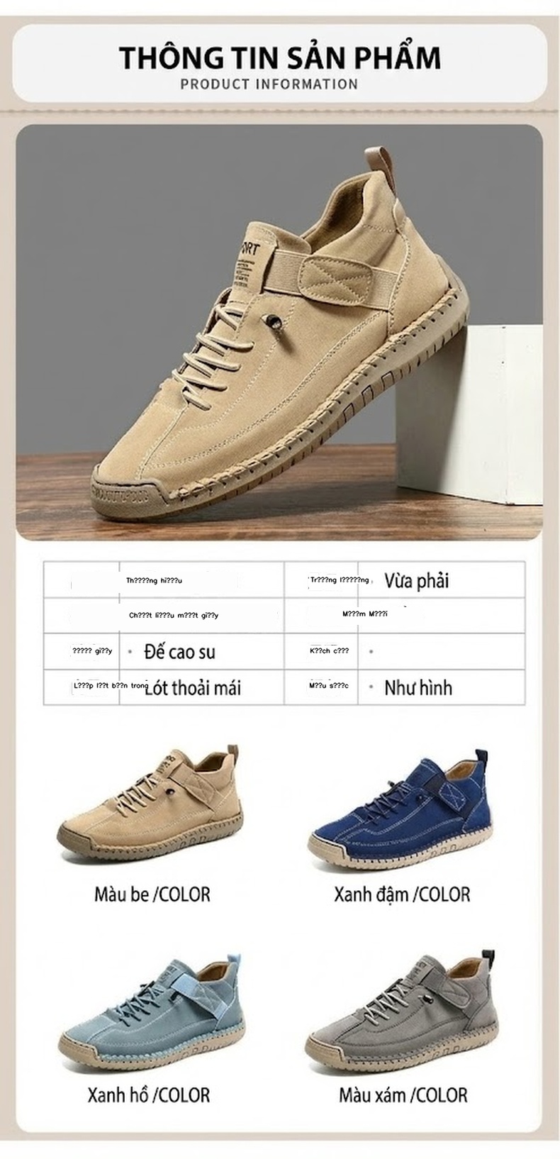 Giày Mọi Nữ Thủ Công Mềm Mại Đế Bằng Chiều Cao Đế Khoảng 2cm Màu Kem, Xám, Xanh Navy chi tiết 4