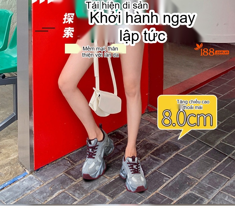 Giày Thể Thao Nữ Đính Đá Chiều Cao Đế Khoảng 5cm Phong Cách Ulzzang Màu Đen, Xám, Đỏ chi tiết 2