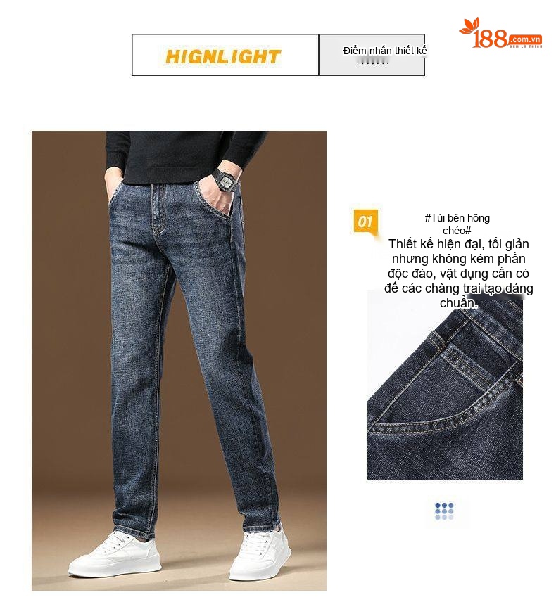 Quần Jean Nam Ống Đứng Dáng Ôm Vừa Vặn Cotton Không Nhăn Phong Cách Business Trung Niên Màu Xanh Đậm, Xanh Nhạt, Xám chi tiết 6