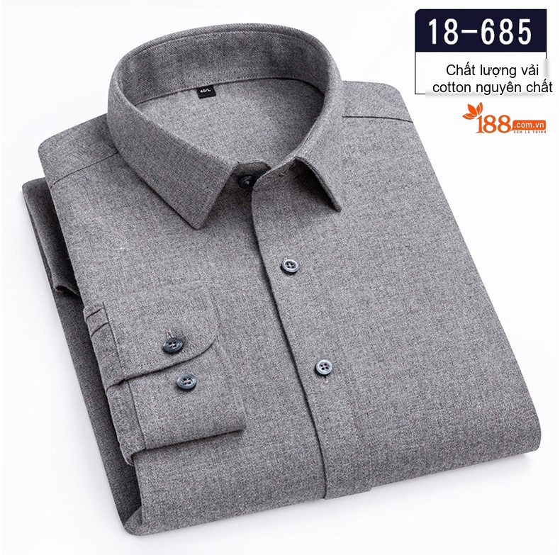 Áo Sơ Mi Nam Tay Dài Cotton Mài Lông Màu Xám, Đỏ, Xanh Dương, Xanh Lá... chi tiết 12