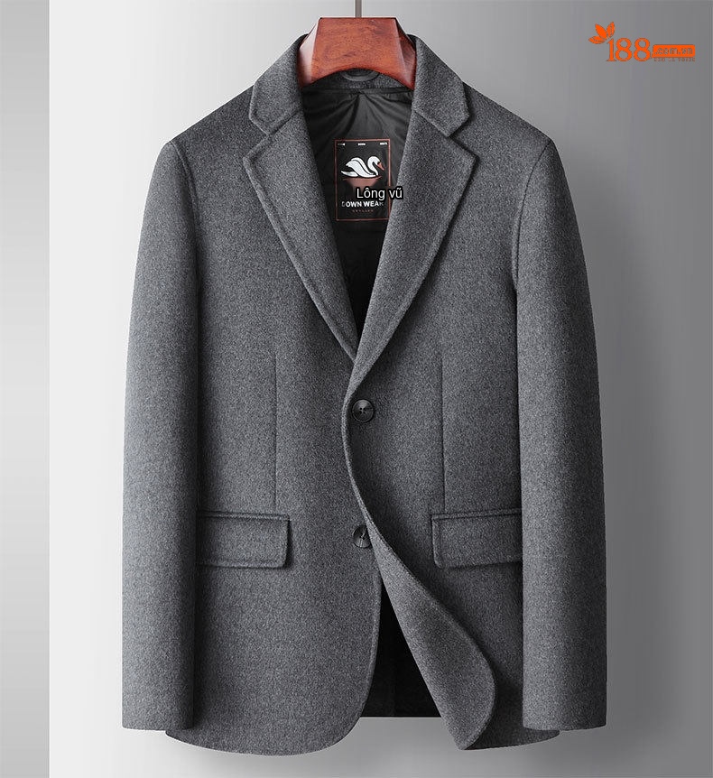 Áo Blazer Nam Len Lông Cừu Áo Vest Công Sở Thu Đông Lót Lông Vũ Màu Be chi tiết 14