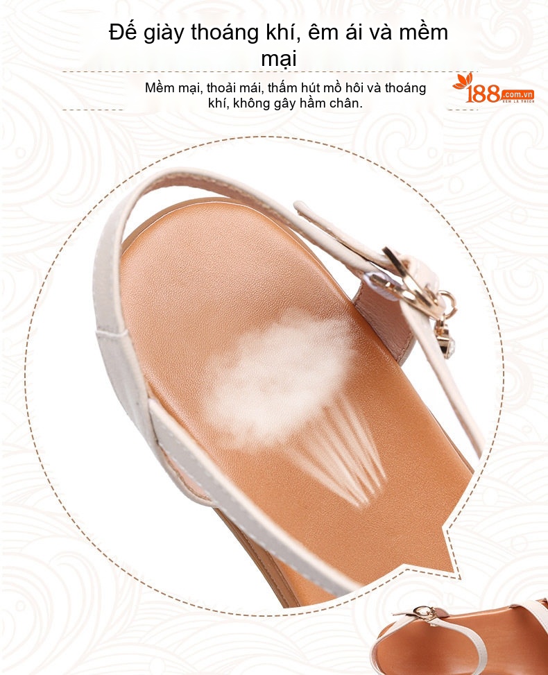 Dép Sandal Nữ Da Thật Quai Chéo Đế Mềm Chống Trượt Đế Cao 3cm - 4cm Màu Đỏ, Nâu, Đen, Kem chi tiết 9