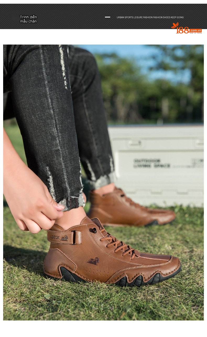 Giày Boot Martin Nam Cao Cổ Da Bóng Buộc Dây Chiều Cao Đế Khoảng 3cm Màu Nâu chi tiết 9