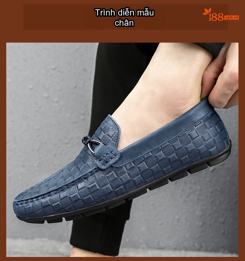 Giày Lười Nam Da Thật Thoáng Khí Chiều Cao Đế Khoảng 2cm Màu Đen, Xám, Xanh Dương, Trắng chi tiết 18