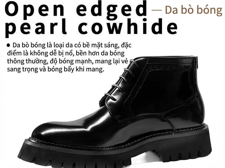 Boot Martin Nam Da Bò Cổ Cao Chiều Cao Đế Khoảng 5cm Màu Đen chi tiết 11