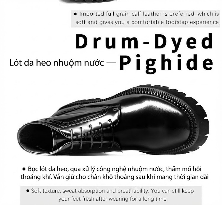 Boot Martin Nam Da Bò Cổ Cao Chiều Cao Đế Khoảng 5cm Màu Đen chi tiết 12