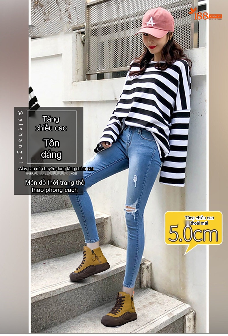 Giày Boot Nữ Cổ Cao Dây Buộc Phong Cách Retro Chiều Cao Đế Khoảng 4cm Màu Vàng, Xanh Lá, Nâu, Đen... chi tiết 1