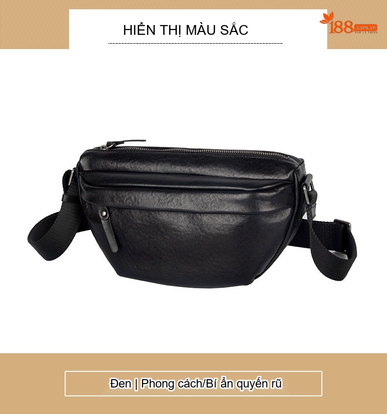 Túi Đeo Chéo Nam Da Thật Đeo Vai Đeo Hông Ngực Phong Cách Hàn Quốc Màu Đen chi tiết 9