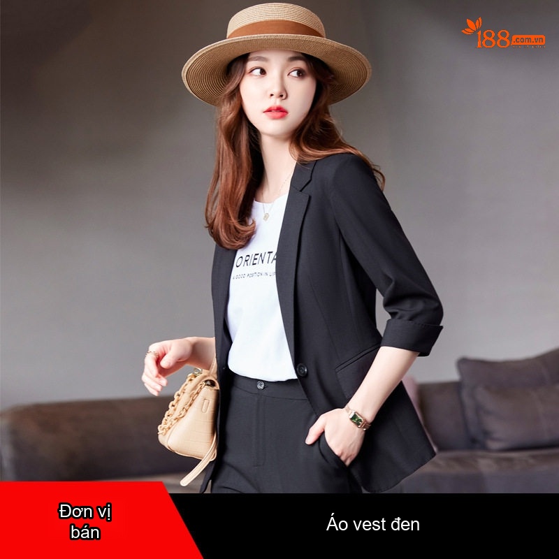 Bộ Vest Công Sở Nữ Tay Lỡ Phong Cách Hàn Quốc Màu Xanh Khói, Be, Đen