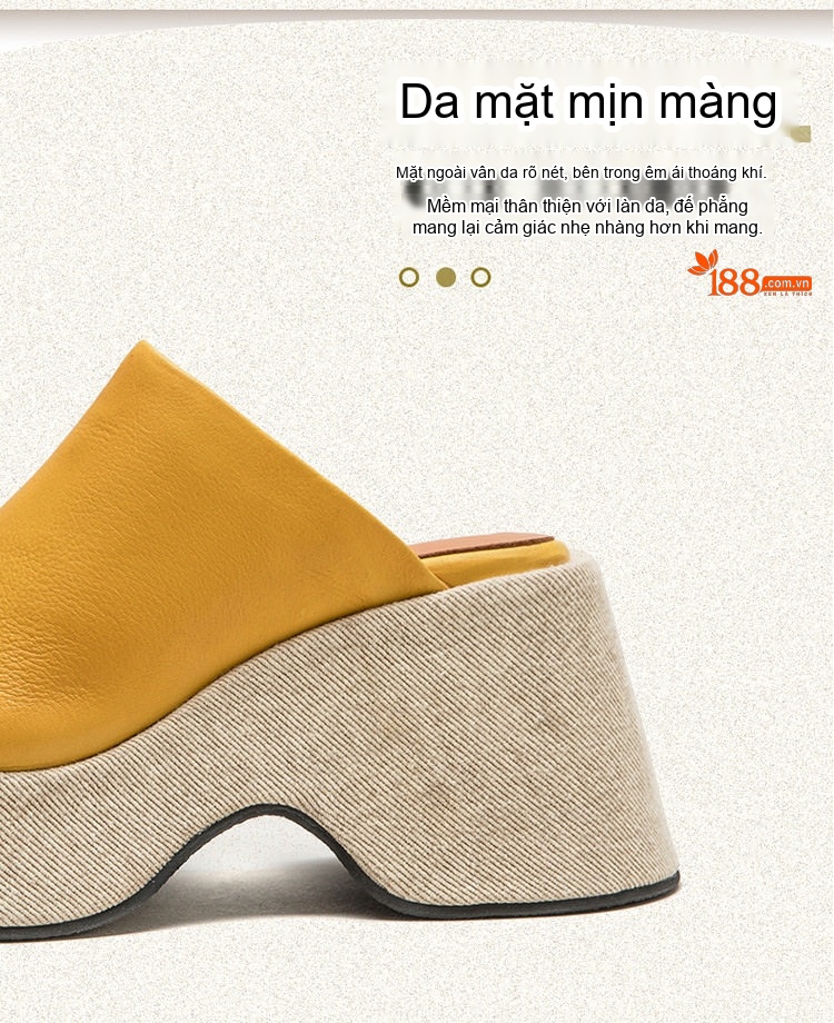 Dép Sục Nữ Hở Mũi Đế Xuồng Phong Cách Quốc Dân Chiều Cao Đế Khoảng 6cm Màu Đen, Vàng, Hồng chi tiết 3