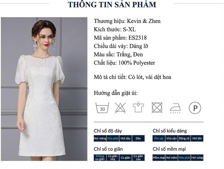 Váy A Dáng Ngắn Tay Bồng Họa Tiết Thêu Nổi Đính Hạt Trai Trang Trọng Màu Trắng chi tiết 18