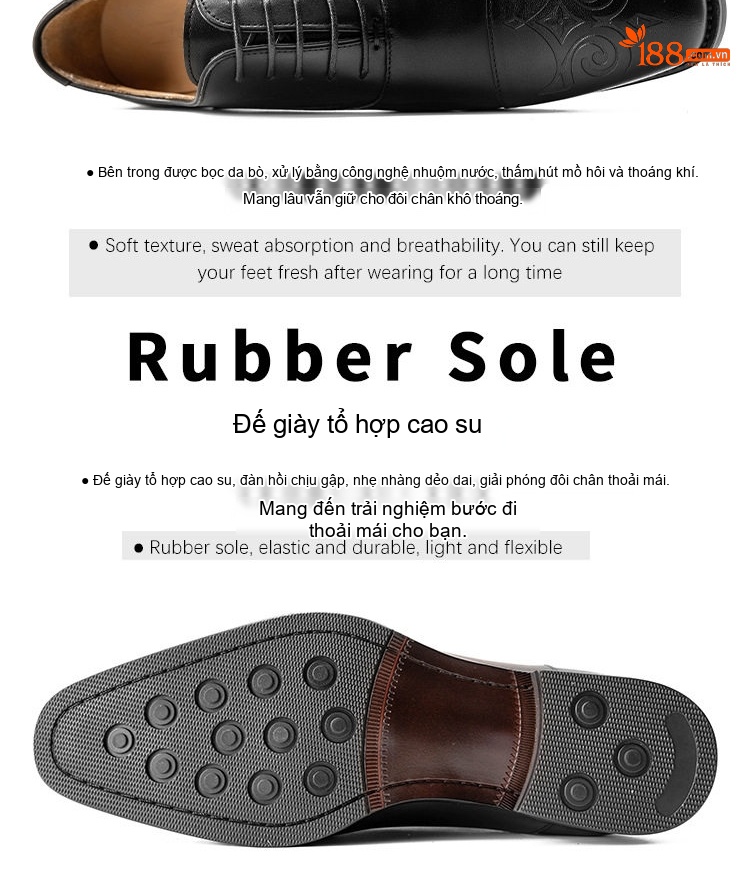 Giày Tây Buộc Dây Nam Da Bò Họa Tiết Chiều Cao Đế Khoảng 3cm Màu Đen, Nâu chi tiết 5