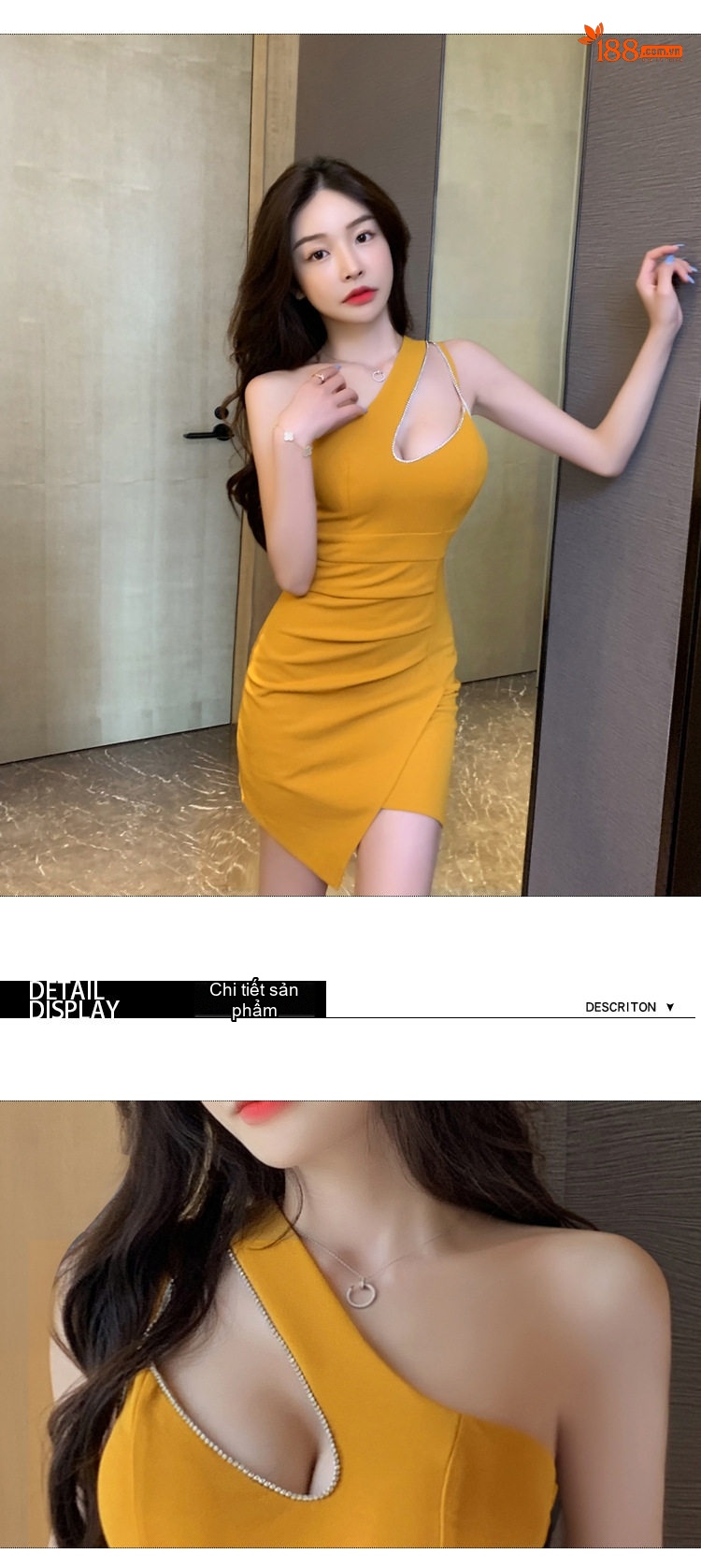 Váy Ôm Body Hở Vai Xẻ Tà Dáng Ngắn Thời Trang Màu Vàng, Đen, Trắng chi tiết 9