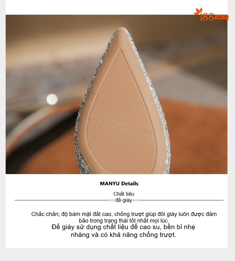 Giày Búp Bê Nữ Mũi Nhọn Đế Vuông Chiều Cao Đế Khoảng 3cm Đính Đá Màu Bạc chi tiết 8