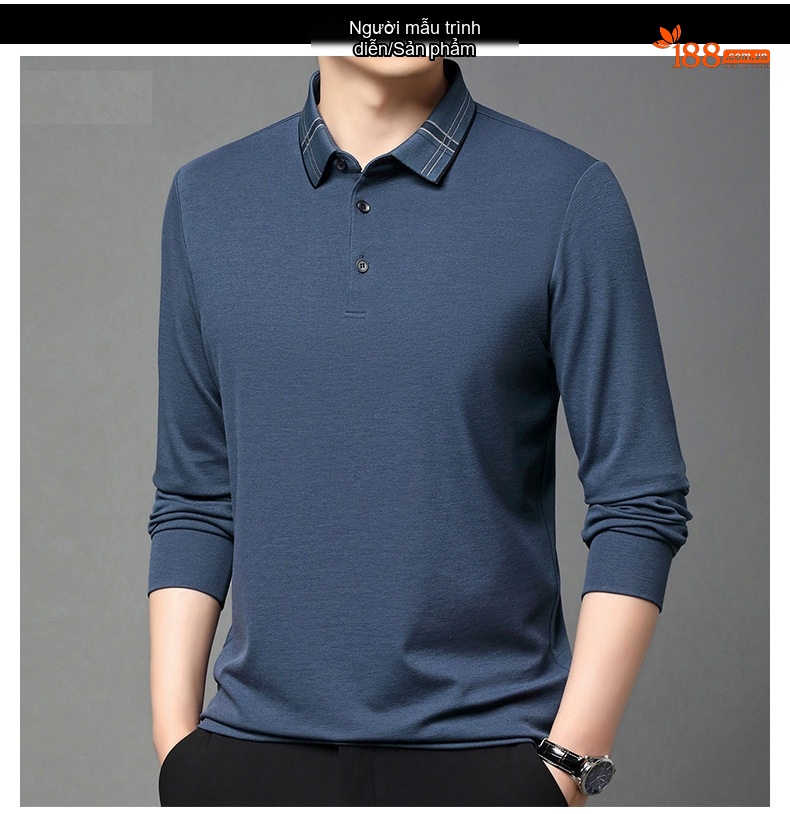 Áo Thun Polo Nam Tay Dài Cotton Thoải Mái Chống Nhăn Phong Cách Công Sở Màu Xám, Xanh, Đỏ chi tiết 7