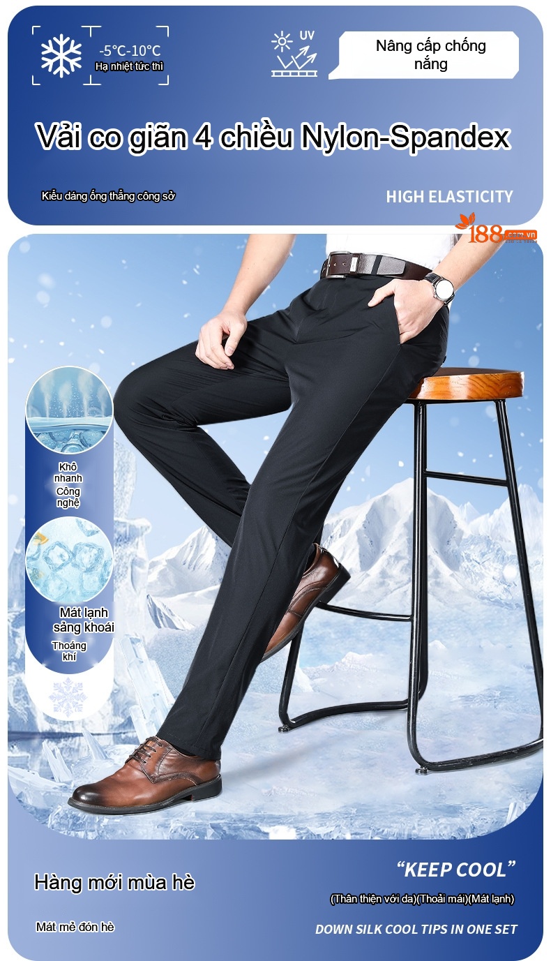 Quần Tây Nam Dáng Suông Ống Đứng Co Giãn Thoáng Mát Màu Đen, Xám, Xanh Navy chi tiết 1