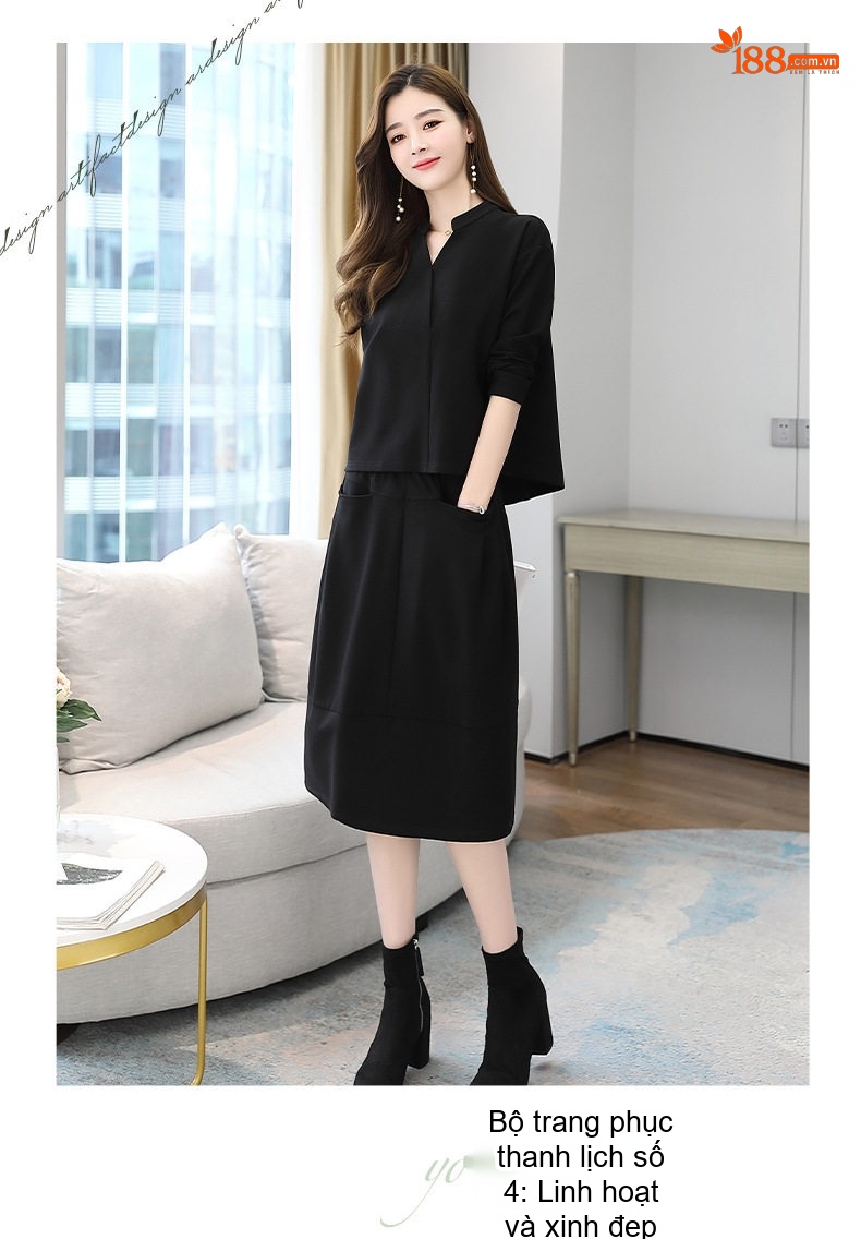 Set Bộ Áo Và Chân Váy Dáng Dài Nữ Tính Thu Đông Thanh Lịch Màu Nâu, Đen, Xám chi tiết 6