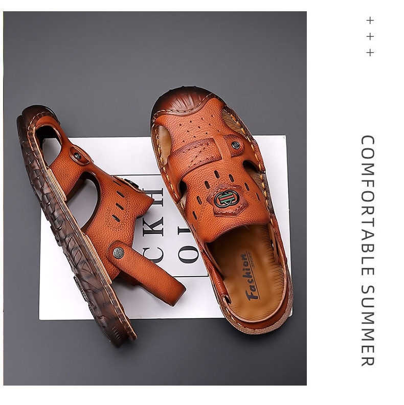 Dép Sandal Nam Da Bóng Quai Hậu Chiều Cao Đế Khoảng 2cm Màu Nâu, Đen chi tiết 20