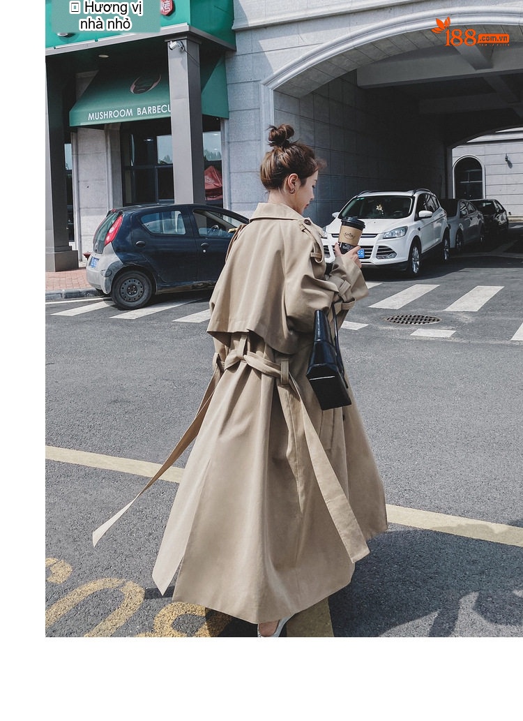 Áo Khoác Trench Coat Nữ Dáng Dài Phong Cách Hàn Quốc Màu Be chi tiết 15