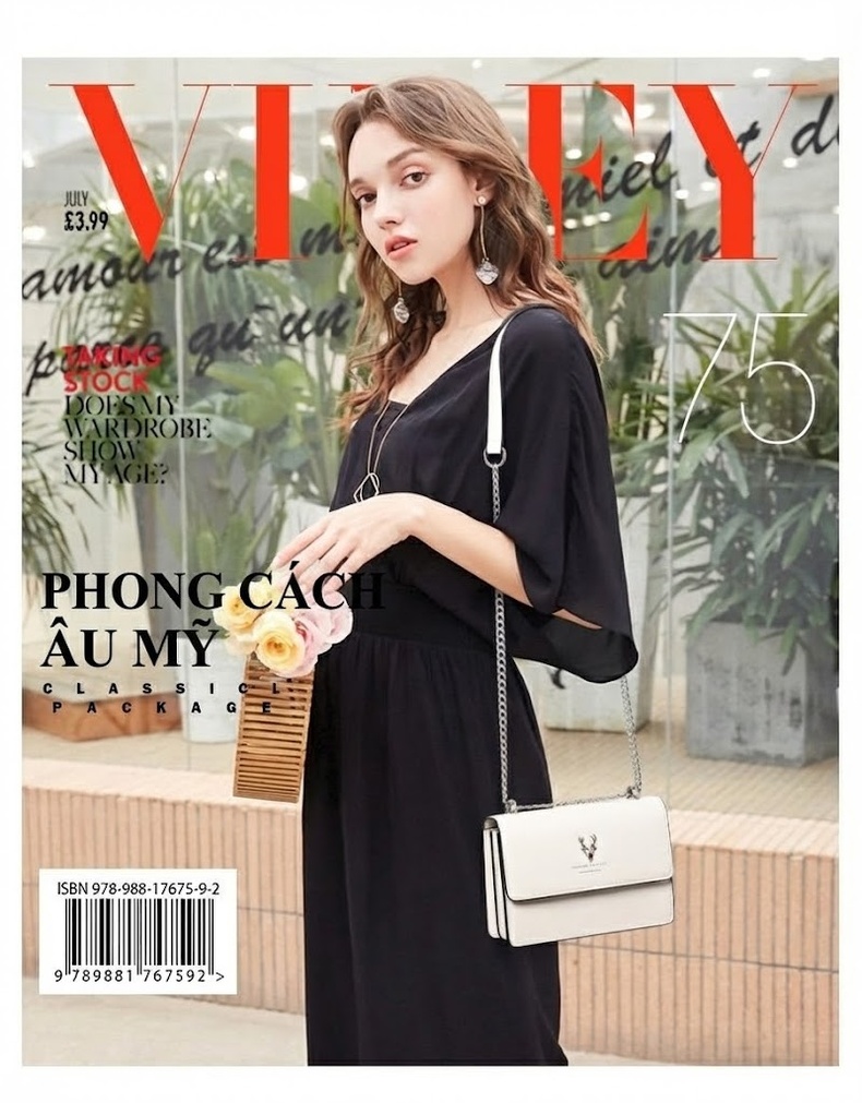 Túi Đeo Chéo Nữ Da Bóng Dây Xích Thiết Kế Đơn Giản Màu Trắng, Đen chi tiết 1