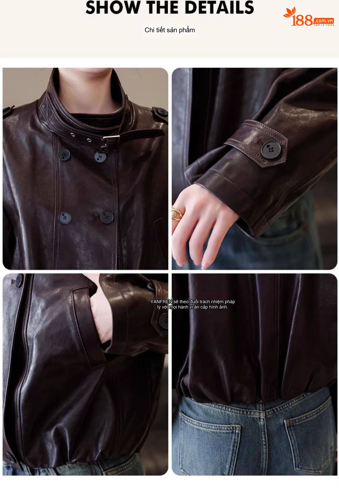 Áo Khoác Da Thật Nữ Kiểu Ngắn Dáng Bomber Da Cừu chi tiết 27