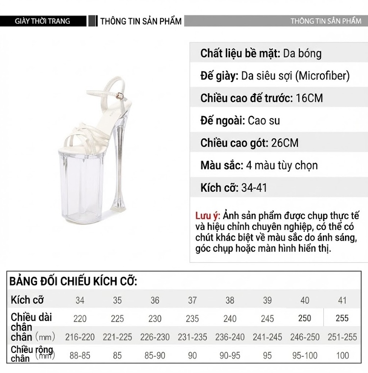 Giày Sandal Cao Gót Nữ Quai Ngang Đính Đá Gót Cao 10cm - 12cm Màu Đen, Đỏ, Hồng, Trắng... chi tiết 2