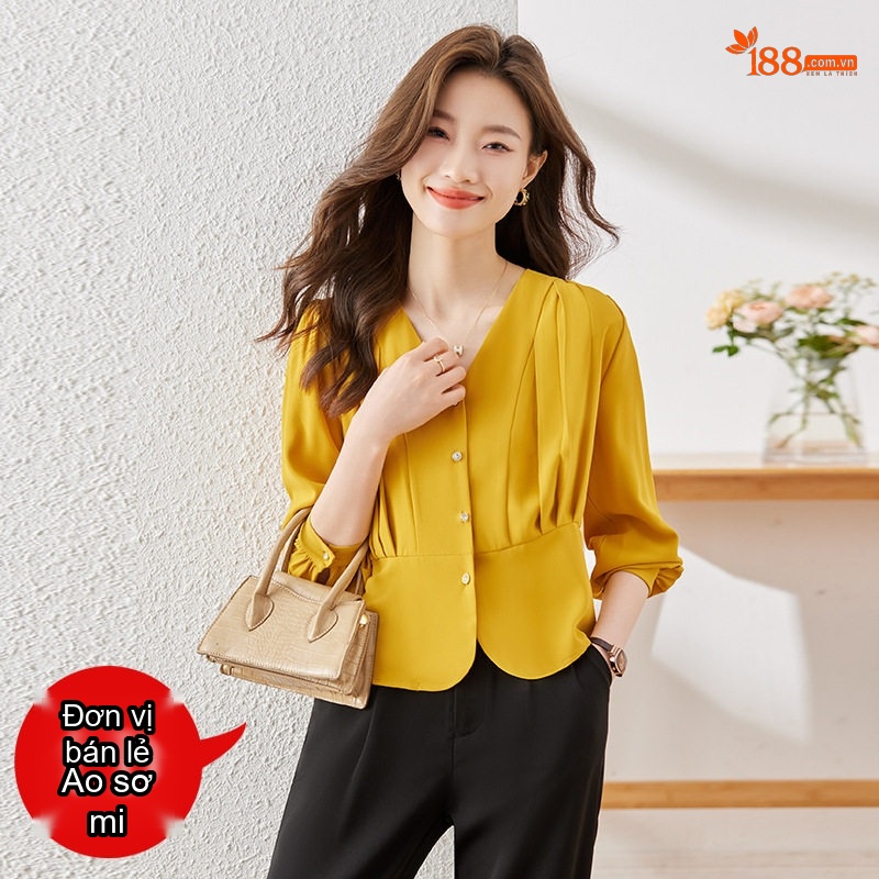 Áo Sơ Mi Nữ Dài Tay Thiết Kế Thanh Lịch Co Giãn Màu Nâu, Trắng, Vàng