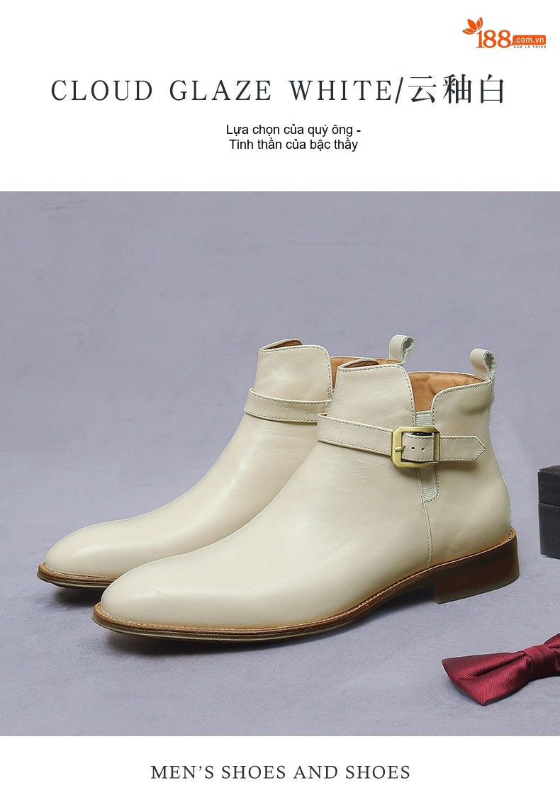 Boot Nam Da Bò Khóa Cài Chiều Cao Đế Khoảng 3cm Màu Kem, Xám chi tiết 12