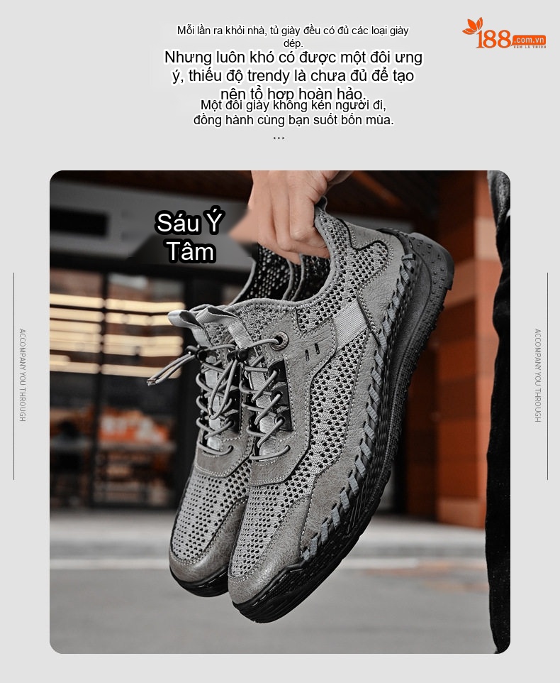 Giày Thể Thao Nam Da Bò Lưới Thoáng Khí Chiều Cao Đế Khoảng 3cm Màu Đen, Xám chi tiết 4