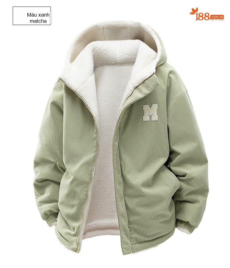 Áo Khoác Cotton Lót Lông Cừu Non Có Mũ Trùm Đầu Dáng Rộng Nam Nữ Màu Đen, Xanh, Tím, Kem... chi tiết 18